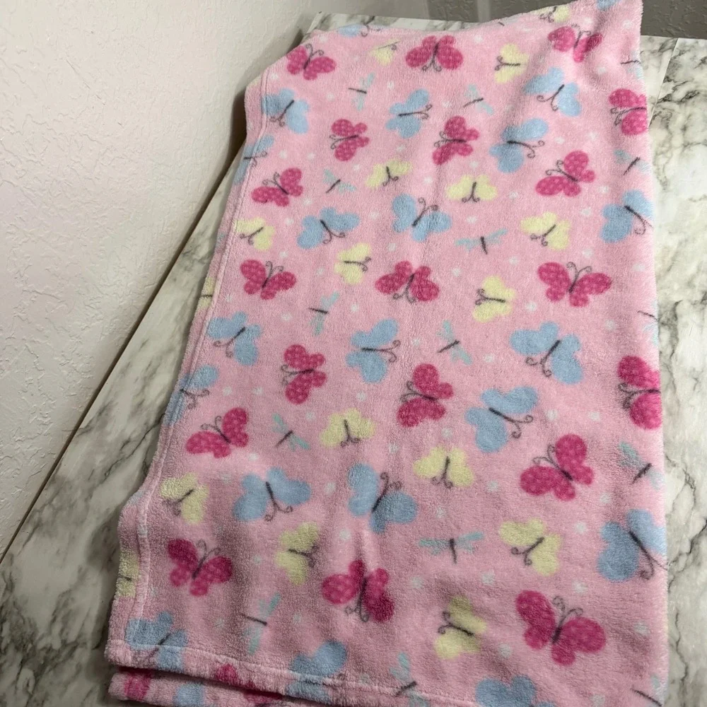 Parents Choice Pink Butterfly Dragonfly Plush Baby Blanket 30x36 Fleece Polka